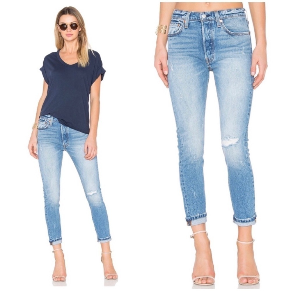 LEVI’S 501 Distressed High Waisted Skinny Jeans in Post Modern Blues